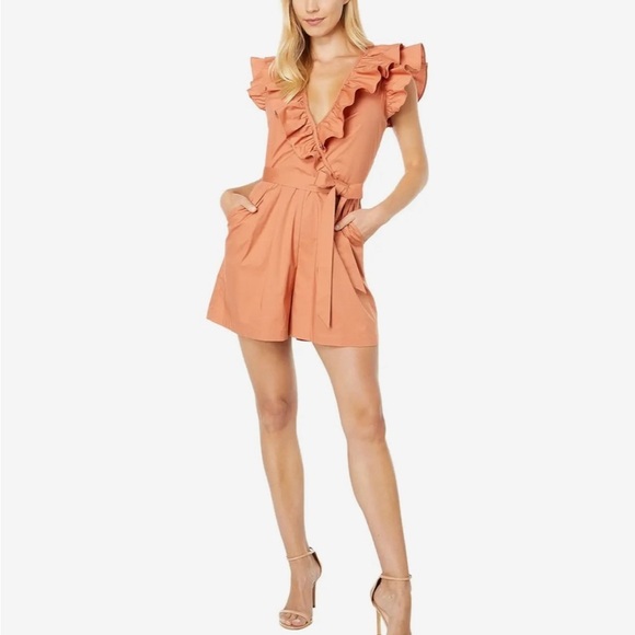 BCBGMAXAZRIA Women’s Peach Ruffle Romper Size XXS - Picture 5 of 14